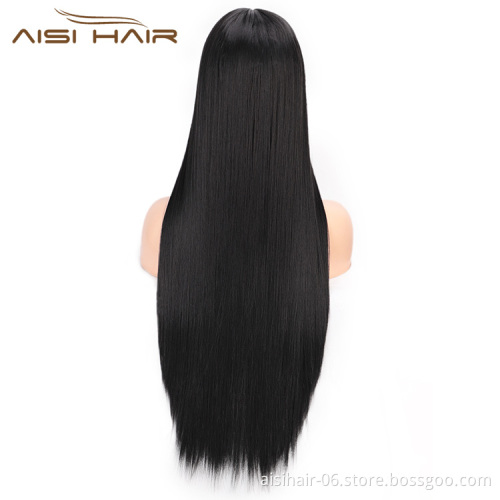 Aisi Hair 26 inch Natural Black Wig Long Silky Straight Lace Frontal Wig Middle Part Synthetic Front Lace Hair Wigs For Women